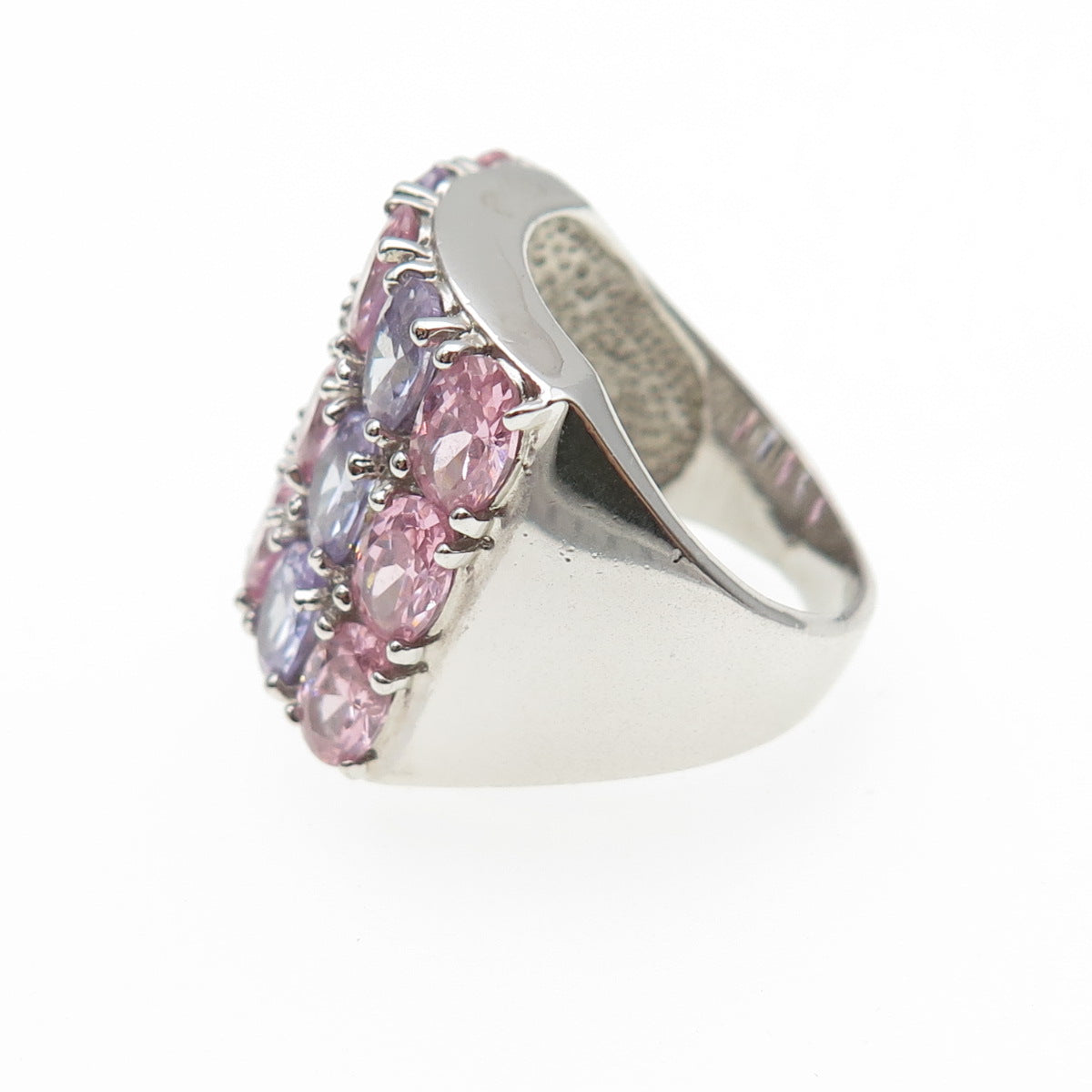 925 Sterling Silver Oval-Cut Lavender & Pink C Z Cluster Ring Size 7