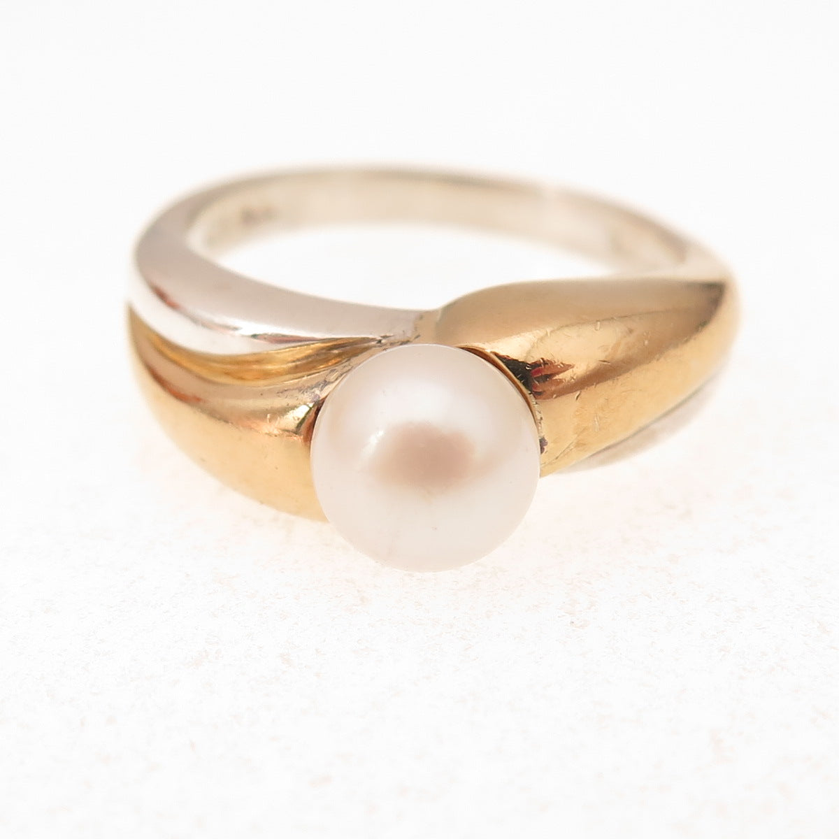 CNA Pranda 925 Sterling Silver 2-Tone Vintage Real Pearl Ring Size 7.75