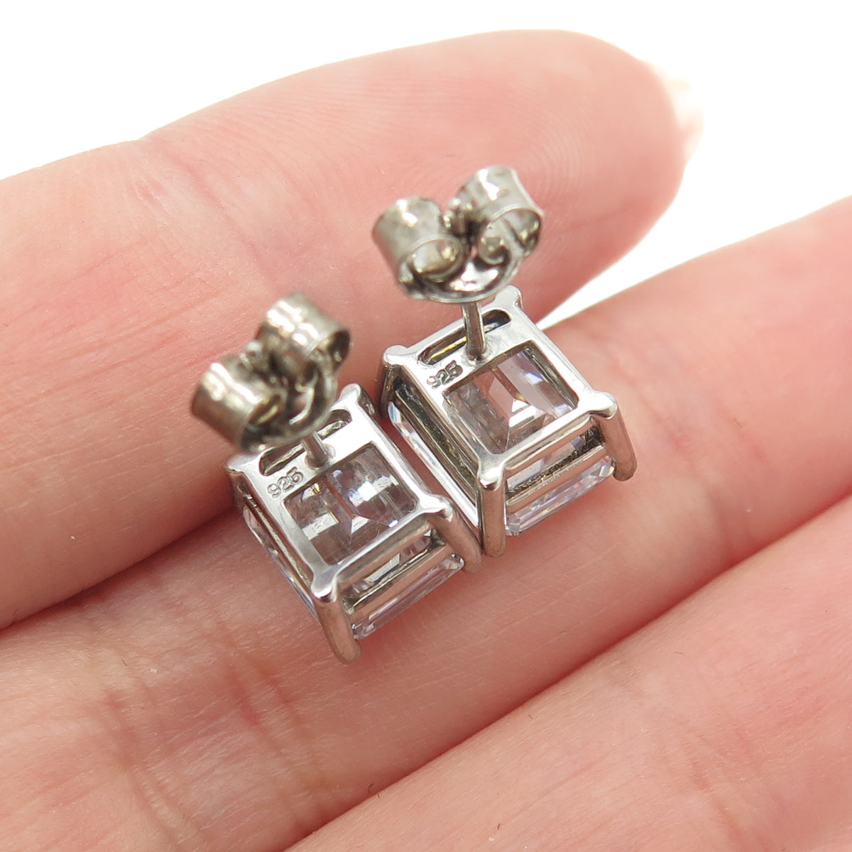925 Sterling Silver Radiant-Cut Shaped C Z Stud Earrings