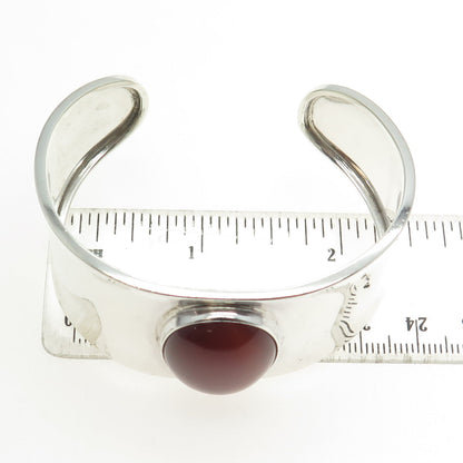925 Sterling Silver Vintage Mexico Carnelian Gem Adjustable Cuff Bracelet 6.75"