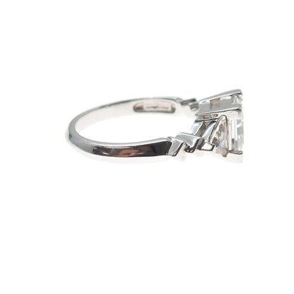 925 Sterling Silver Princess & Triangle-Cut C Z Engagement Ring Size 7.25