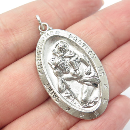 925 Sterling Silver Antique Art Deco St. Christopher Religious Pendant