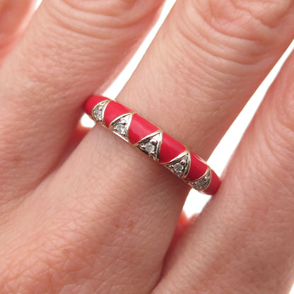 La Soula 925 Sterling Silver Gold Plated Enamel Real Diamond Band Ring Size 7