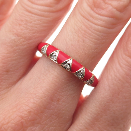 La Soula 925 Sterling Silver Gold Plated Enamel Real Diamond Band Ring Size 7