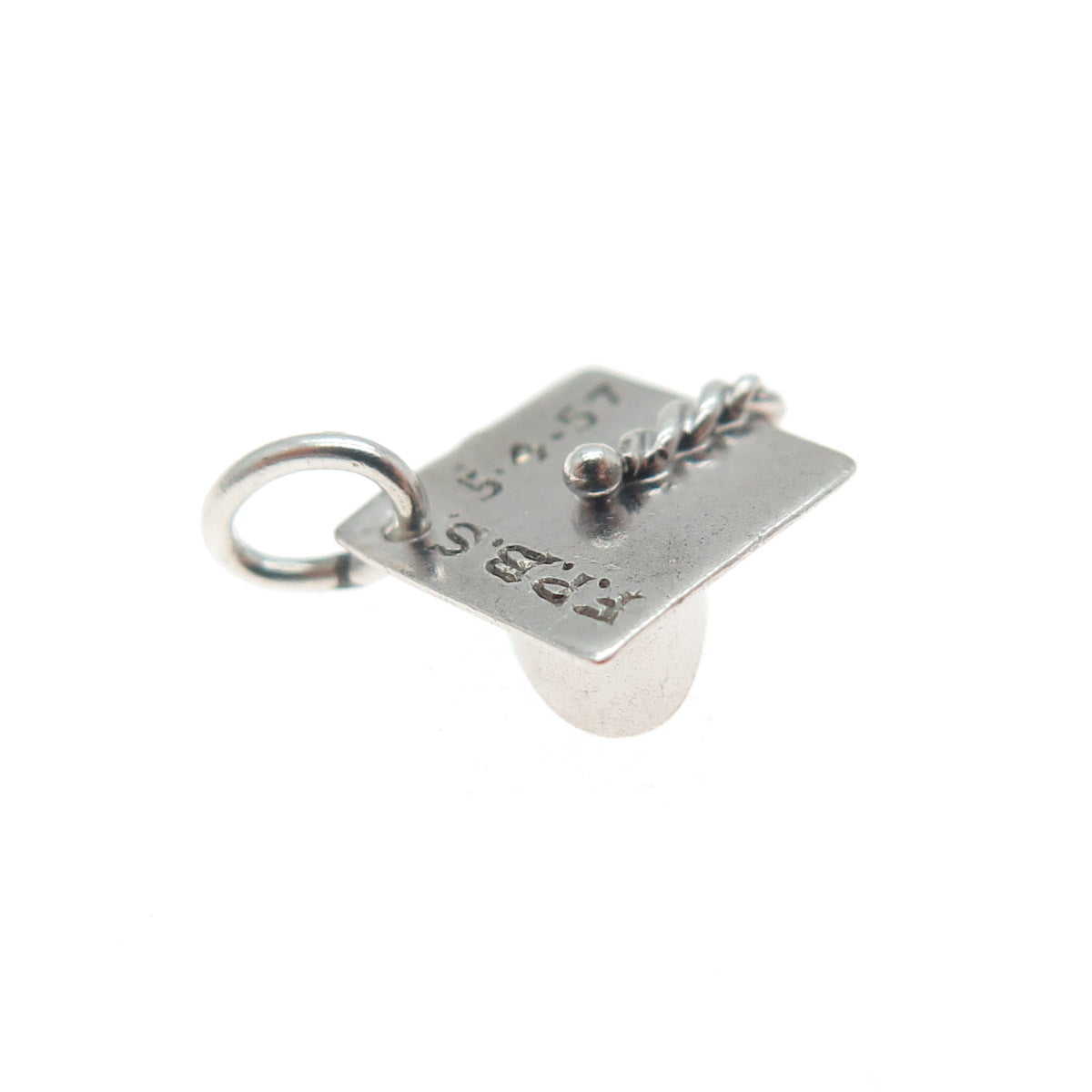 925 Sterling Silver Vintage 1957 Graduation Hat Minimalist 3D Charm Pendant