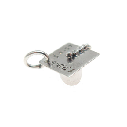 925 Sterling Silver Vintage 1957 Graduation Hat Minimalist 3D Charm Pendant