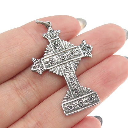 925 Sterling Silver Vintage Tin Cross Oxidized Pendant