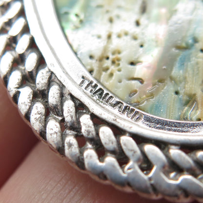 HAN 925 Sterling Silver Real Abalone Shell Teardrop Pendant Cord Necklace 18"