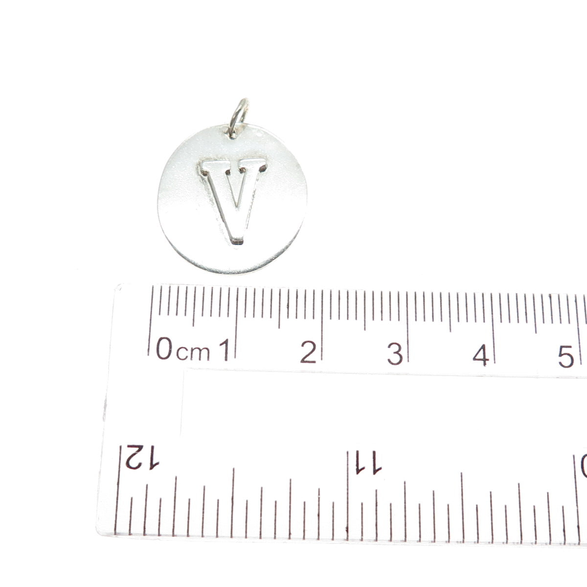 925 Sterling Silver Vintage Letter V Initial Round Tag Minimalist Charm Pendant