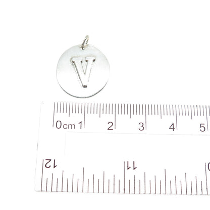 925 Sterling Silver Vintage Letter V Initial Round Tag Minimalist Charm Pendant