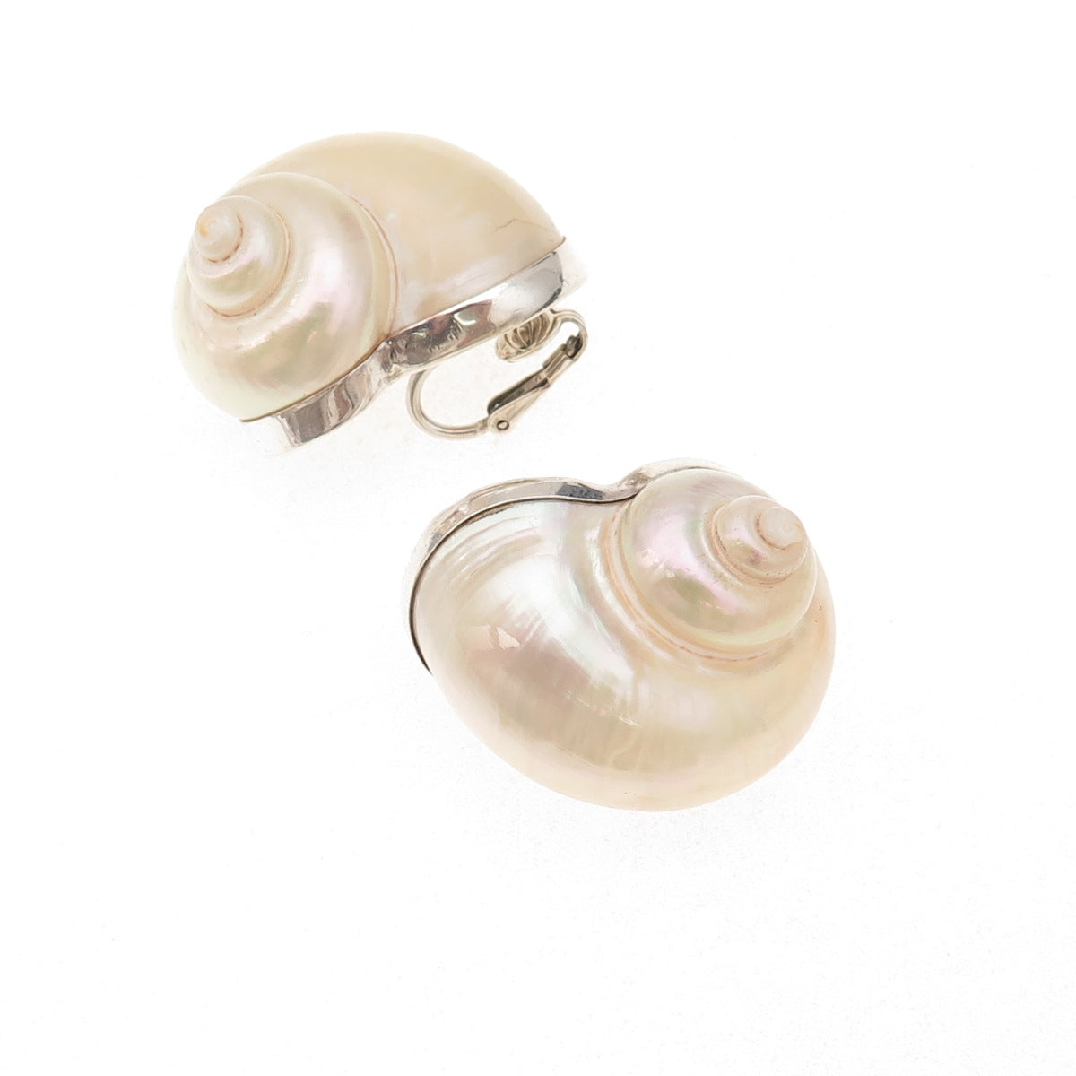 Betsy Fuller Sterling Silver Vintage 1986 Seashell Modernist Clip On Earrings