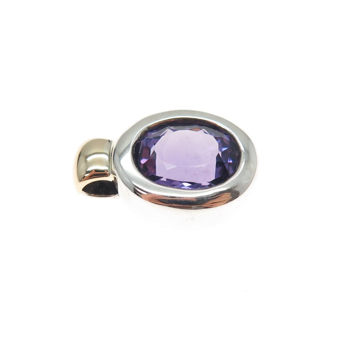 MICHELLE ALBALA 925 Sterling Silver 14K Gold Vintage Real Amethyst Mini Pendant