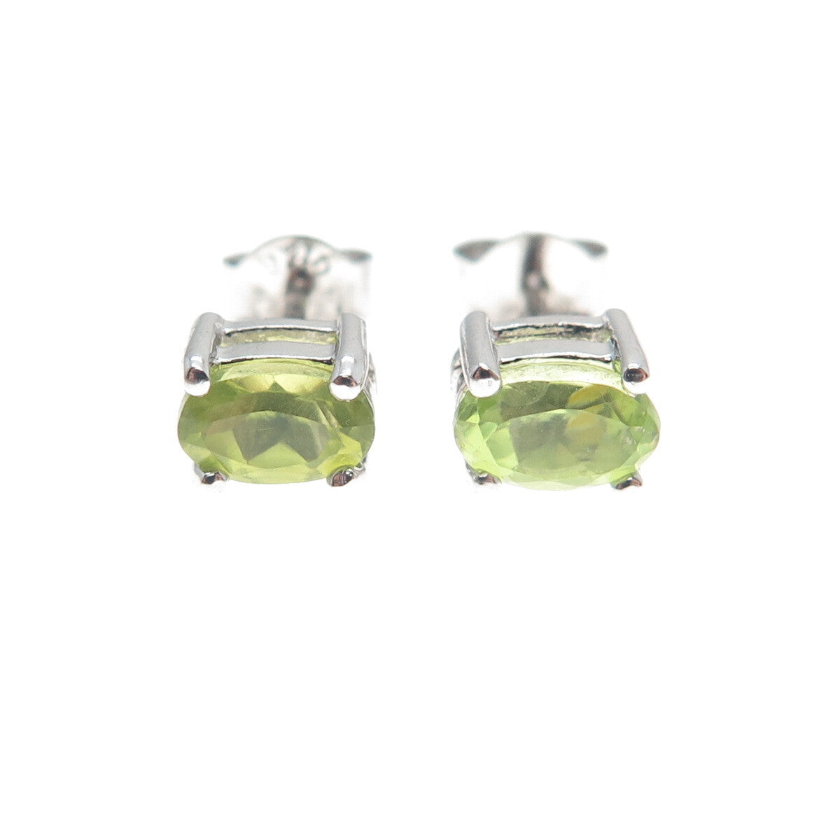 925 Sterling Silver Real Oval-Cut Peridot Stud Earrings