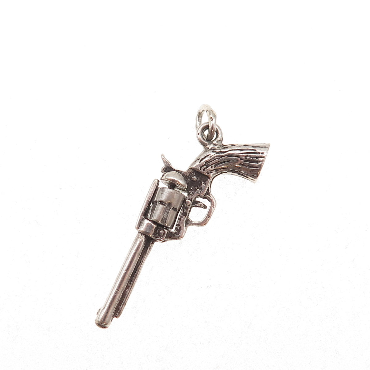 925 Sterling Silver Vintage Revolver Oxidized 3D Charm Pendant