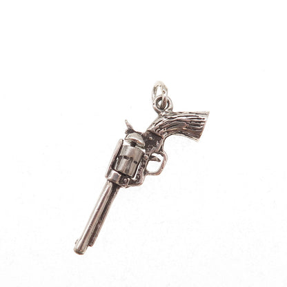 925 Sterling Silver Vintage Revolver Oxidized 3D Charm Pendant