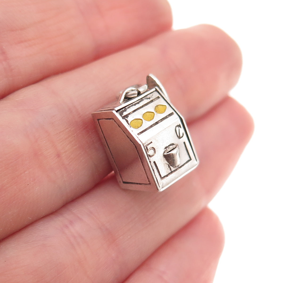 925 Sterling Silver Antique Art Deco Enamel Slot Machine 3D Charm Pendant