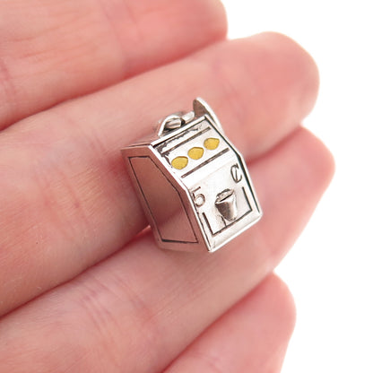 925 Sterling Silver Antique Art Deco Enamel Slot Machine 3D Charm Pendant