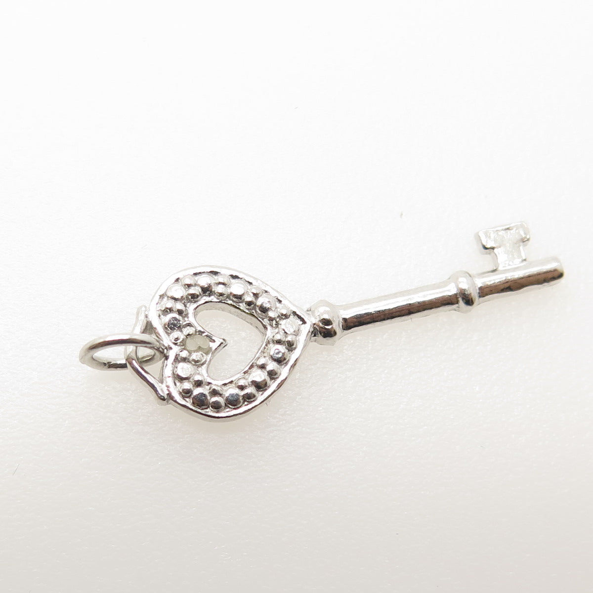 925 Sterling Silver Real Diamond Accent Heart Key Pendant