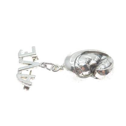 CREED 925 Sterling Silver Vintage Ave St. Mary & Baby Jesus Dangle Pin Brooch