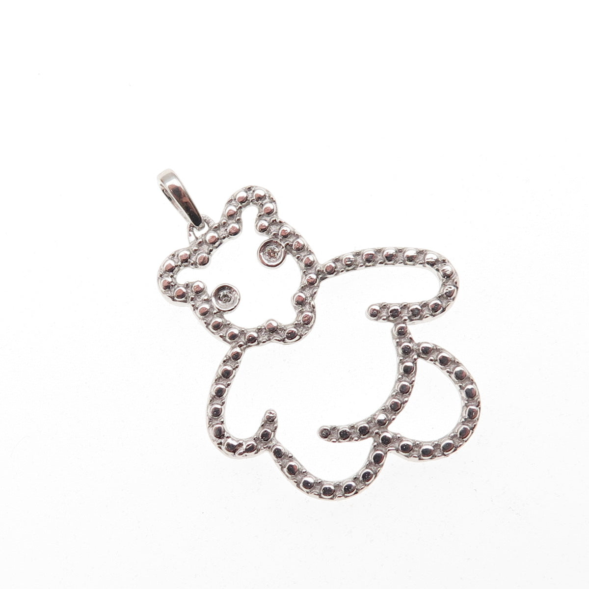 925 Sterling Silver Real Round-Cut Diamond Bear Dotted Charm Pendant