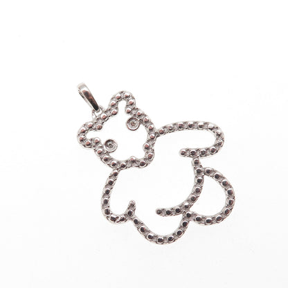 925 Sterling Silver Real Round-Cut Diamond Bear Dotted Charm Pendant