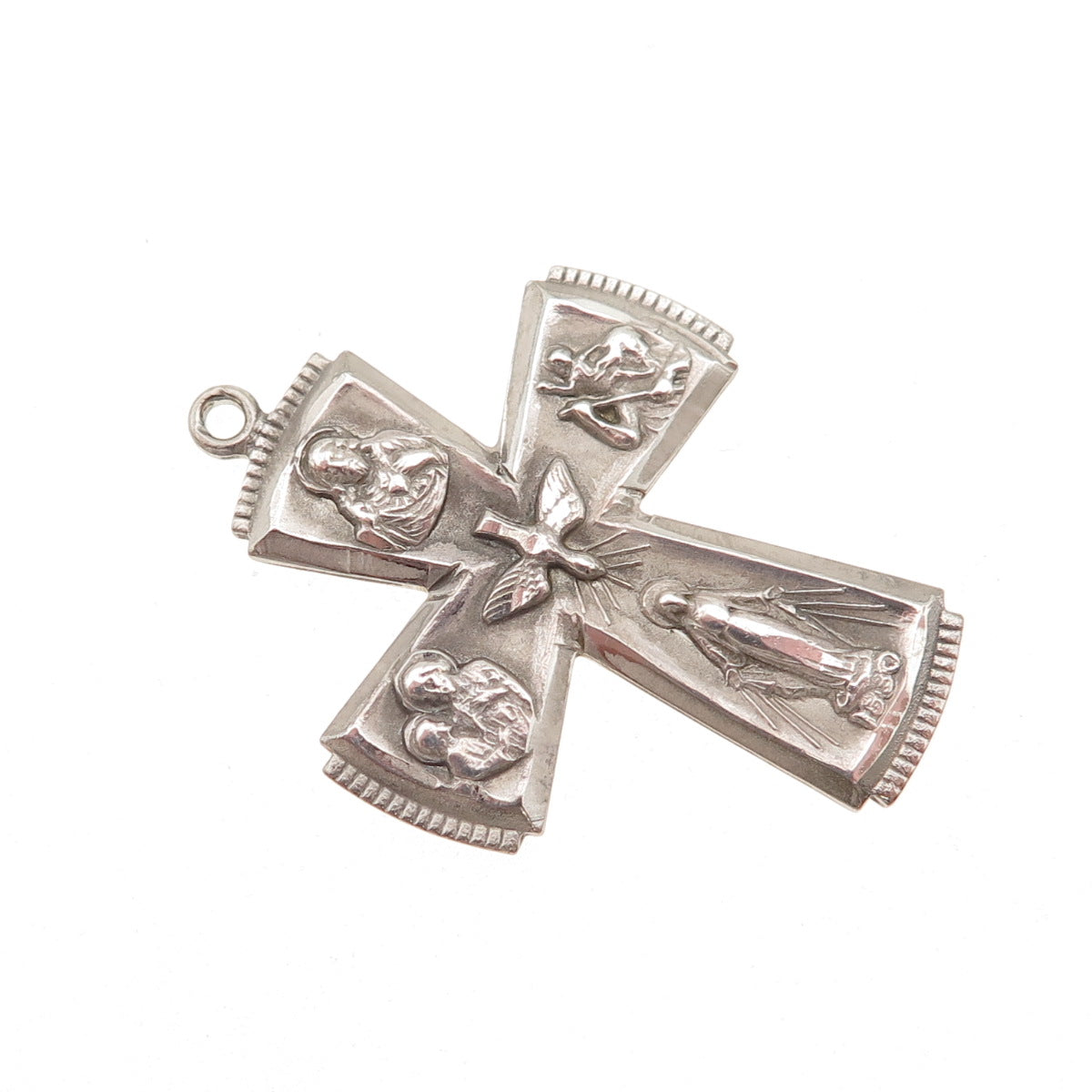 925 Sterling Silver Antique Art Deco 4-Way Cross Catholic Charm Pendant