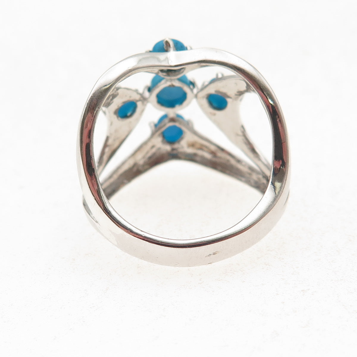 925 Sterling Silver Real Sleeping Beauty Turquoise Floral Ring Size 8.25