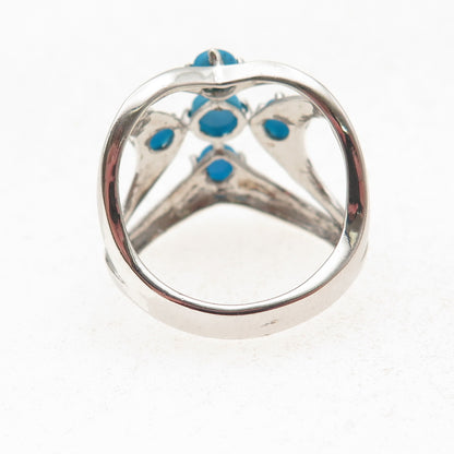 925 Sterling Silver Real Sleeping Beauty Turquoise Floral Ring Size 8.25