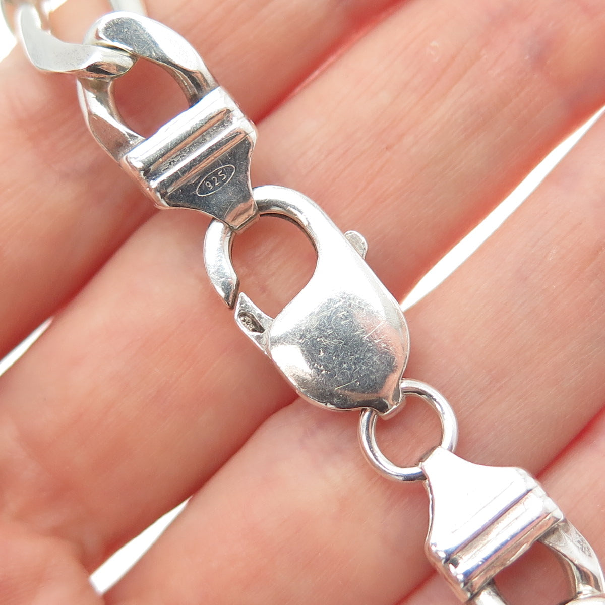 925 Sterling Silver Vintage Italy Figaro Link Bracelet 8.75"