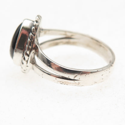 925 Sterling Silver Vintage Real Tourmaline Teardrop Oxidized Ring Size 7.5