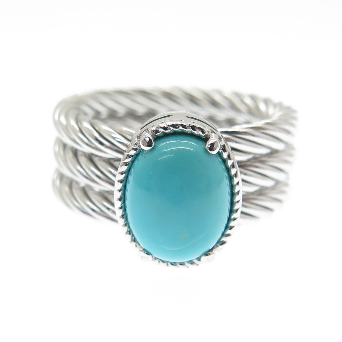 925 Sterling Silver Italy Sleeping Beauty Turquoise Gem Twisted Ring Size 6.25