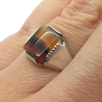 WHEELER MFG CO. 925 Sterling Silver Antique Art Deco Real Agate Ring Size 7.5