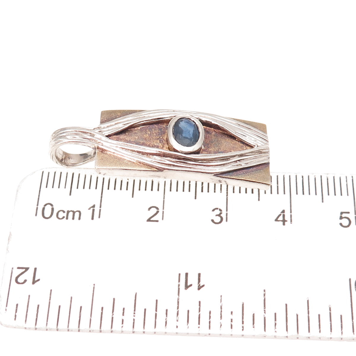 Juvite Sterling Silver 2-Tone Vintage Real Sapphire Evil Eye Modernist Pendant