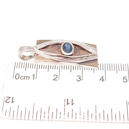 Juvite Sterling Silver 2-Tone Vintage Real Sapphire Evil Eye Modernist Pendant