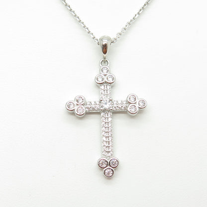 925 Sterling Silver Italy Round-Cut C Z Sparkle Cross Cable Chain Necklace 16"