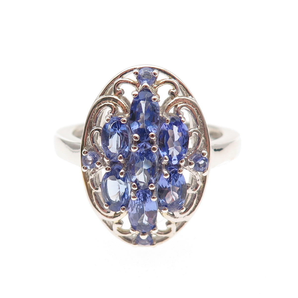 Chuck Clemency 925 Sterling Silver Real Oval & Round-Cut Tanzanite Ring Size 8