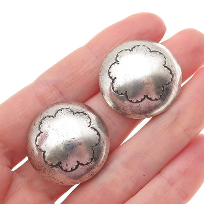 Old Pawn 925 Sterling Silver Vintage Southwestern Concho Tribal Clip On Earrings