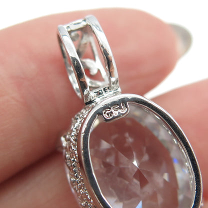 925 Sterling Silver Oval-Cut C Z Pendant