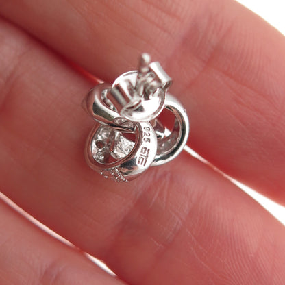925 Sterling Silver Real Round-Cut Diamond Twisted Knot Stud Earrings