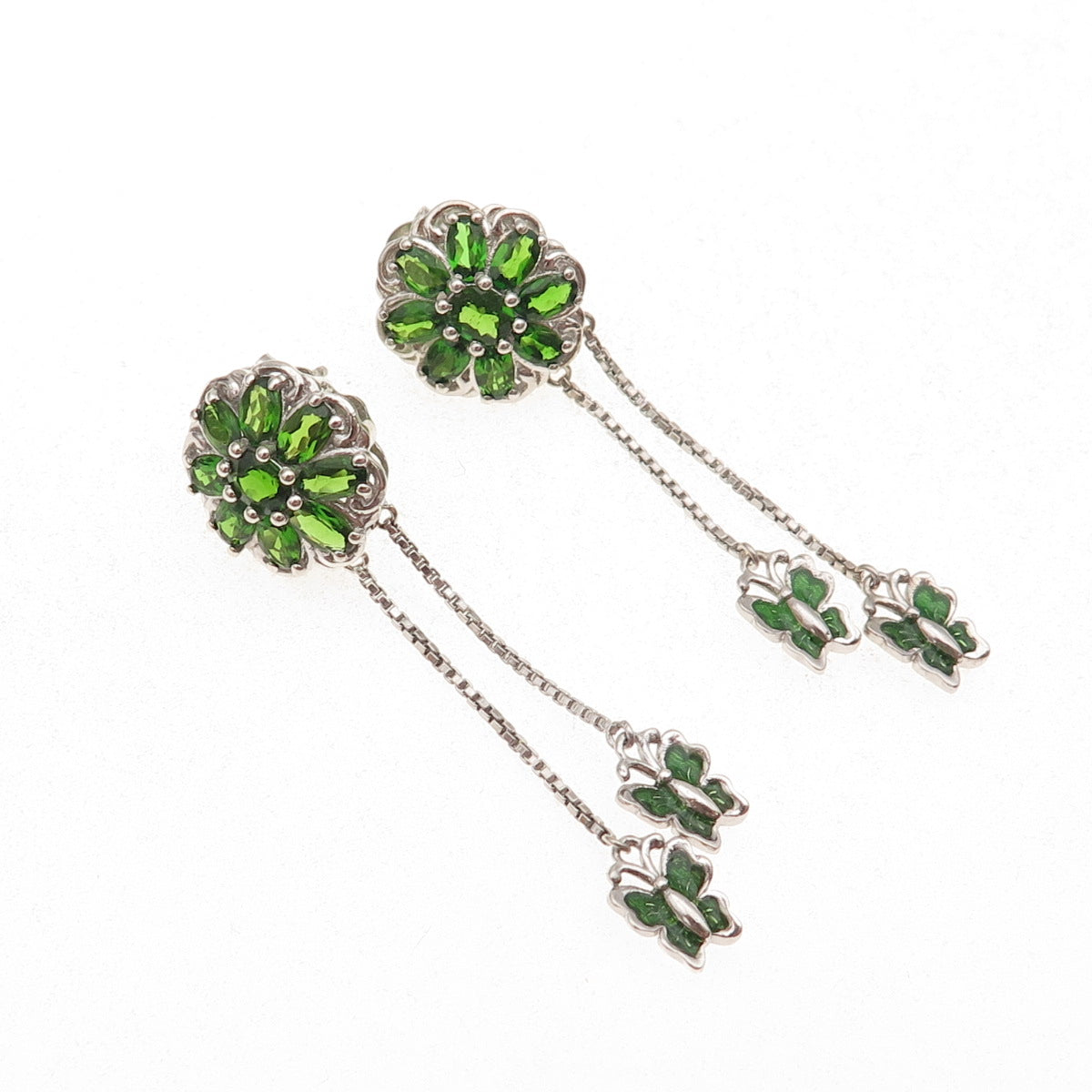 Chuck Clemency 925 Sterling Silver Enamel Real Peridot Butterfly Dangle Earrings