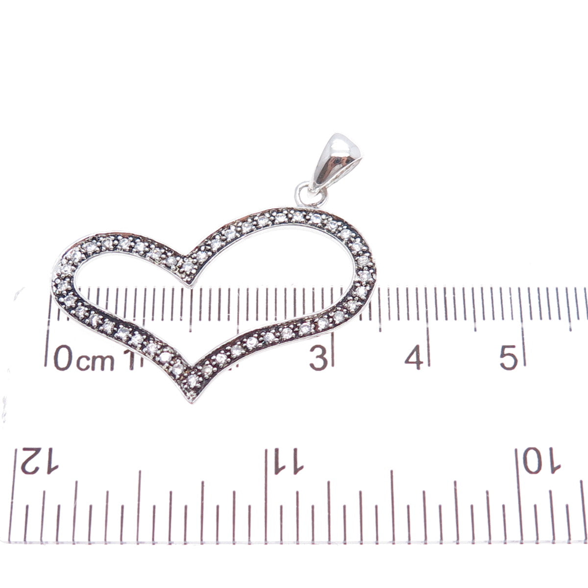 925 Sterling Silver Round-Cut C Z Open Heart Charm Pendant