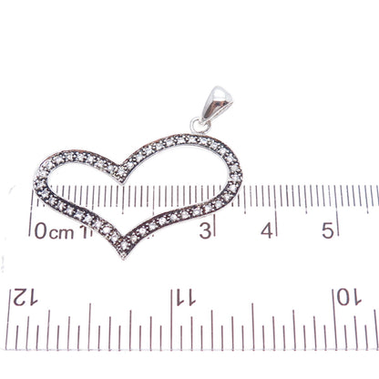 925 Sterling Silver Round-Cut C Z Open Heart Charm Pendant