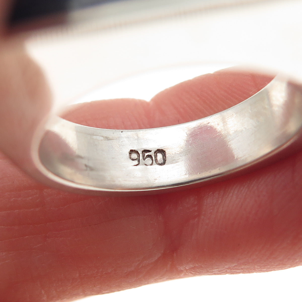 950 Silver Vintage Real Lapis Lazuli Modernist Bar Ring Size 7
