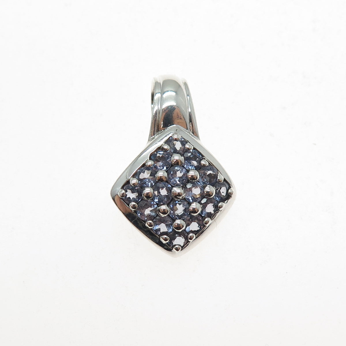 CHUCK CLEMENCY 925 Sterling Silver Real Round-Cut Iolite Mini Charm Pendant
