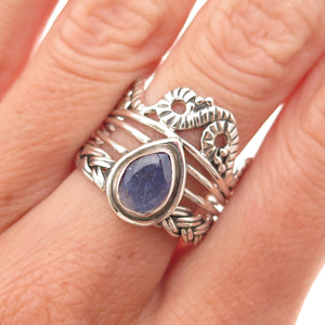 925 Sterling Silver Vintage Real Tanzanite Swirl Oxidized Ring Size 8.5