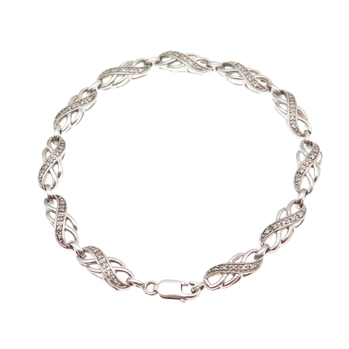 925 Sterling Silver Real Round-Cut Diamond Infinity Link Bracelet 7"