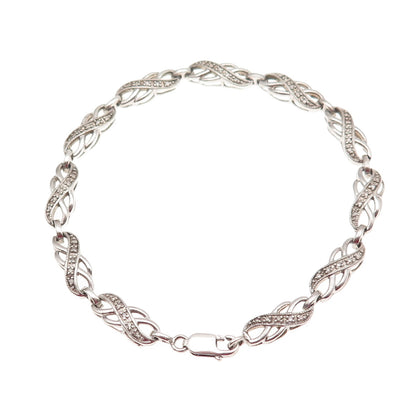 925 Sterling Silver Real Round-Cut Diamond Infinity Link Bracelet 7"