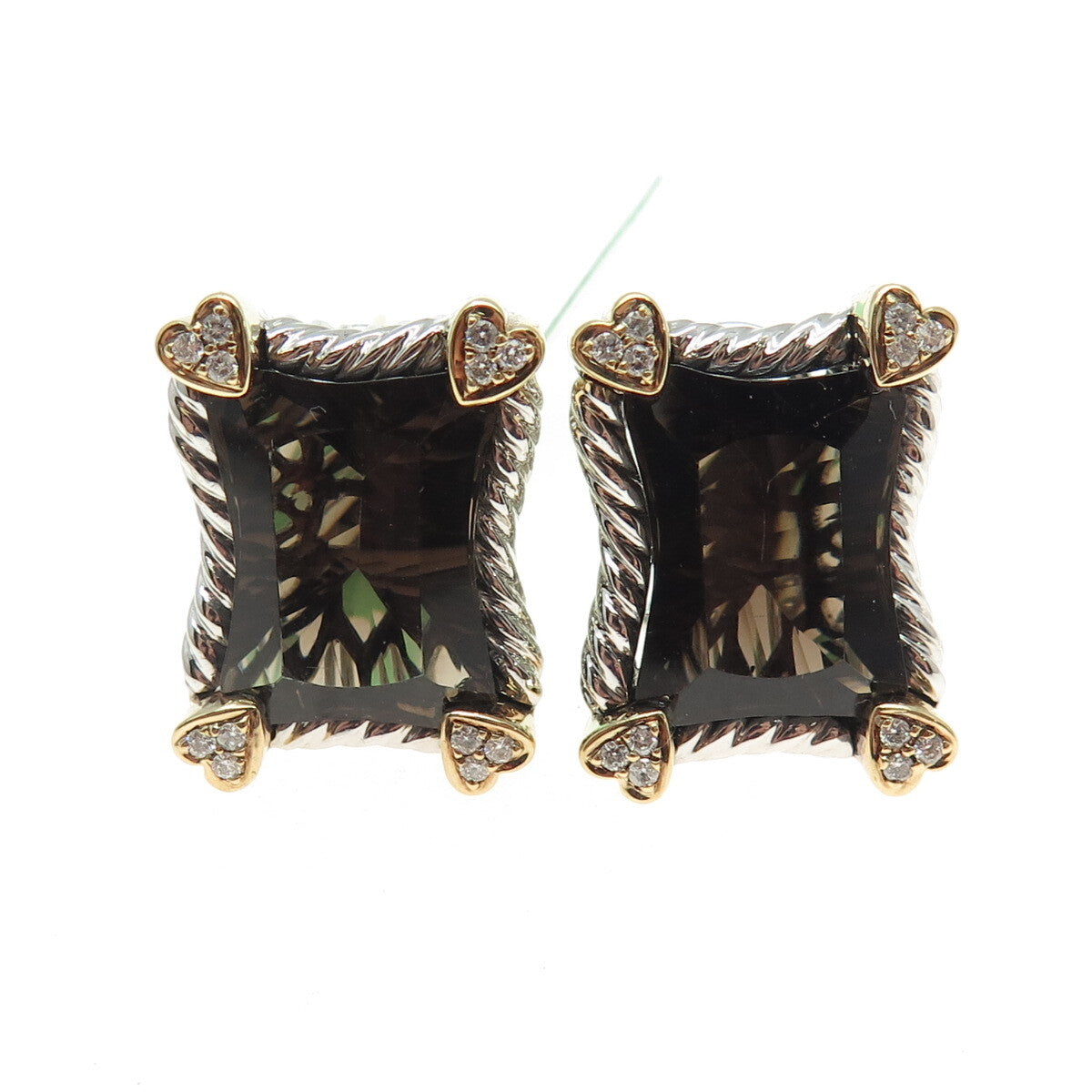 DANWAK 18K Gold Sterling 24-Diamond 0.15ct 2-Quartz 10.41ct Omega Back Earrings