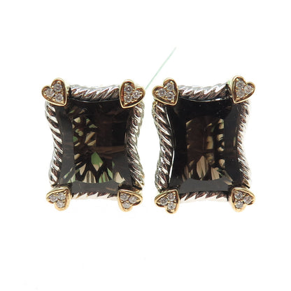 DANWAK 18K Gold Sterling 24-Diamond 0.15ct 2-Quartz 10.41ct Omega Back Earrings