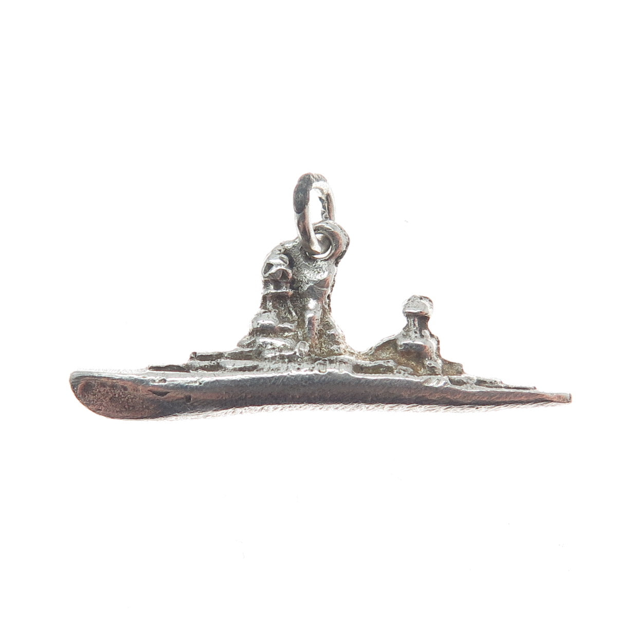925 Sterling Silver Vintage Battleship Minimalist Oxidized Charm Pendant